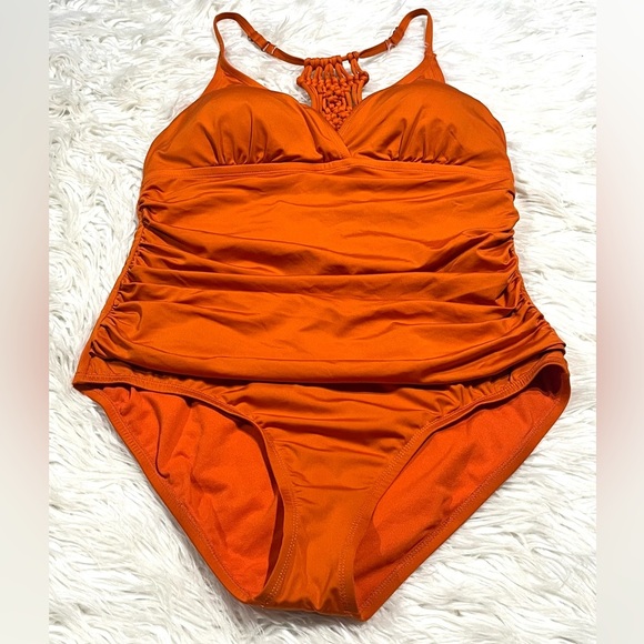 Hilor Macrame Back Shirred Halter One Piece Tummy Control Swimsuits Swimwear - Picture 2 of 12